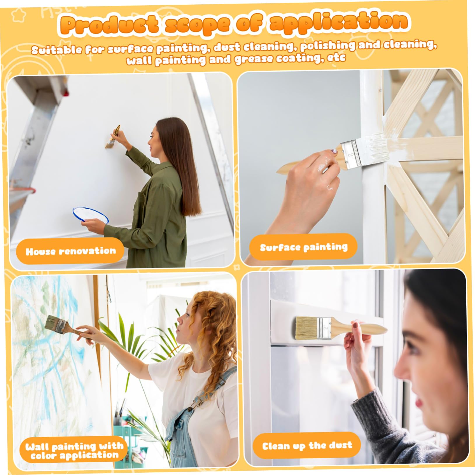 Hemobllo 30 Pezzi Pennelli Pittura Legno Spesso Pennelli Piatti Antigoccia per Vernice Olio e Smalti Set Applicatori Precisione per Mobili e Casa