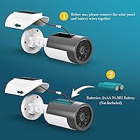 Vista 6 de BNT Cámara de seguridad falsa con energía solar, cámara de vigilancia falsa en forma de bala con luz LED roja para noche, calcomanía de advertencia