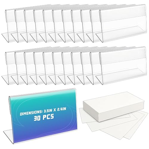 30 Pack Mini Clear Sign Display Holder with Blank Labels,3.5*2.4