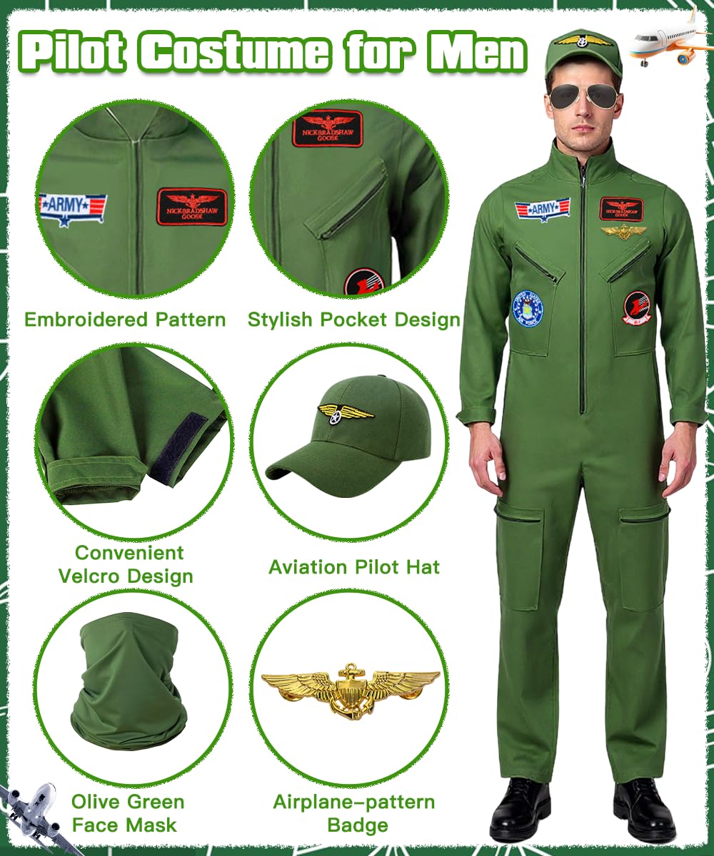 TOLOYE Pilot Costume Men, Pilot Costume Aviator with Pilots Hat Aviator Sunglasses Accessories - Image 3