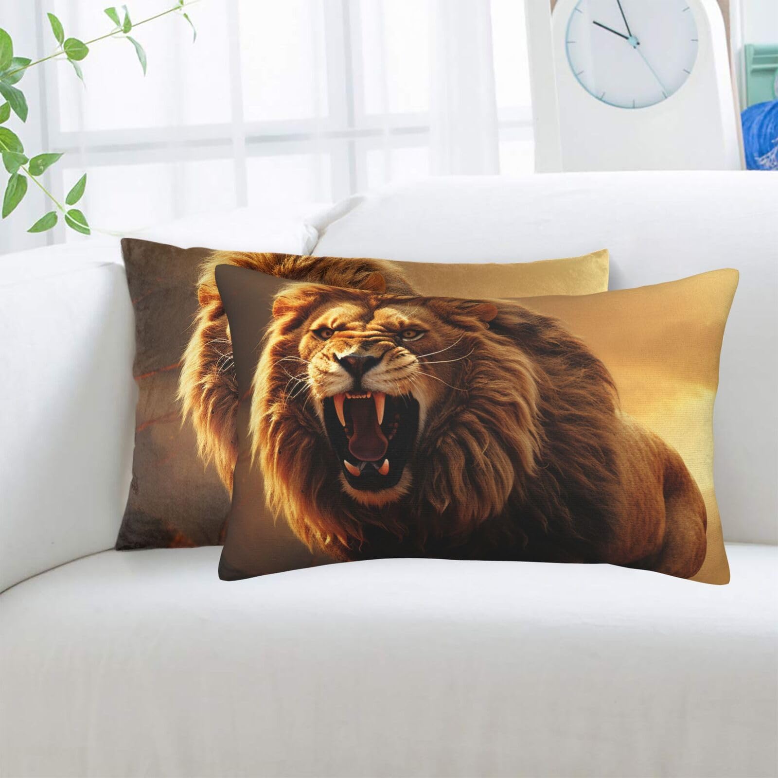 Angry Roaring Lion Standard Pillowcases Sets of 2, Ultra Soft Microfiber Plush Pillow Cases 16"X24" Comfort Decorative Throw Pillow Cover with Hidden Zipper for Bedroom, Sofa, Couch