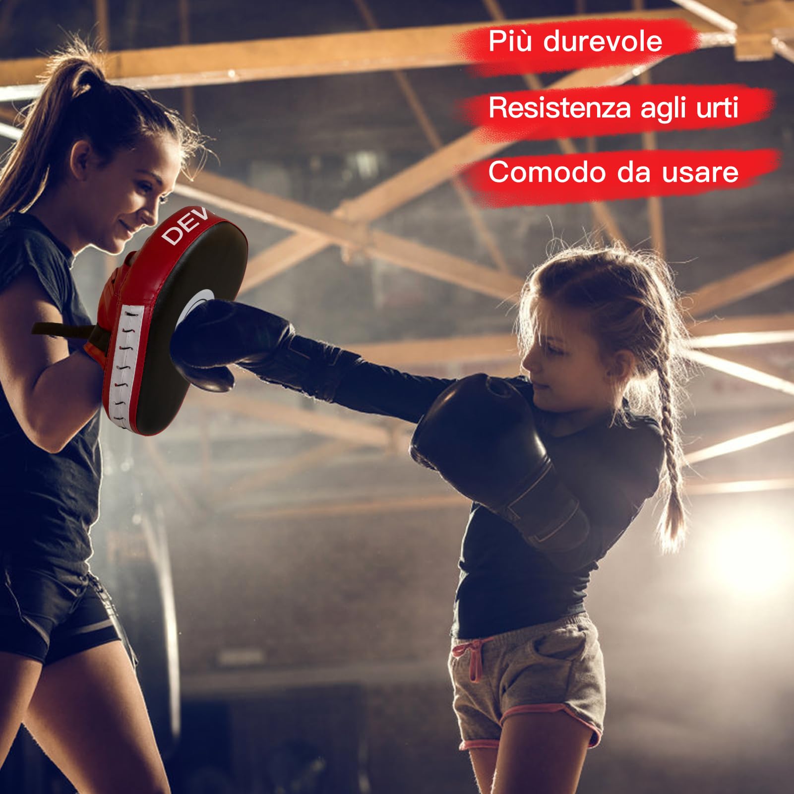 DEWEL Pad Boxe, 2 Guanti da Passata E 2 Striking Shield Colpitori per L'allenamento di Boxe In Muay Thai, Kickboxing, Karate, Arti Marziali, Ecc. (4 Pezzi）