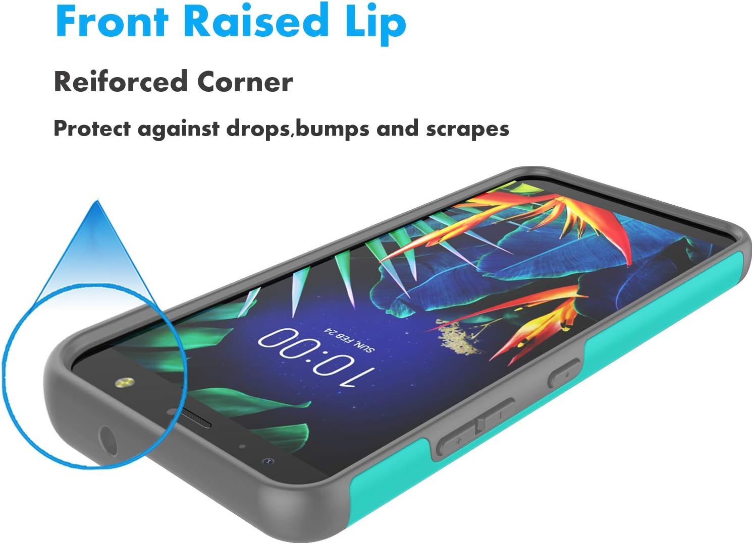 Njjex Compatible with LG K40 Case/LG Solo LTE Case/LG Xpression Plus 2/K12 Plus/Harmony 3 Case, [Nveins] Hybrid Dual Layers Hard Plastic Back + Soft Silicone Rubber Defender Slim Phone Cover Turquoise
