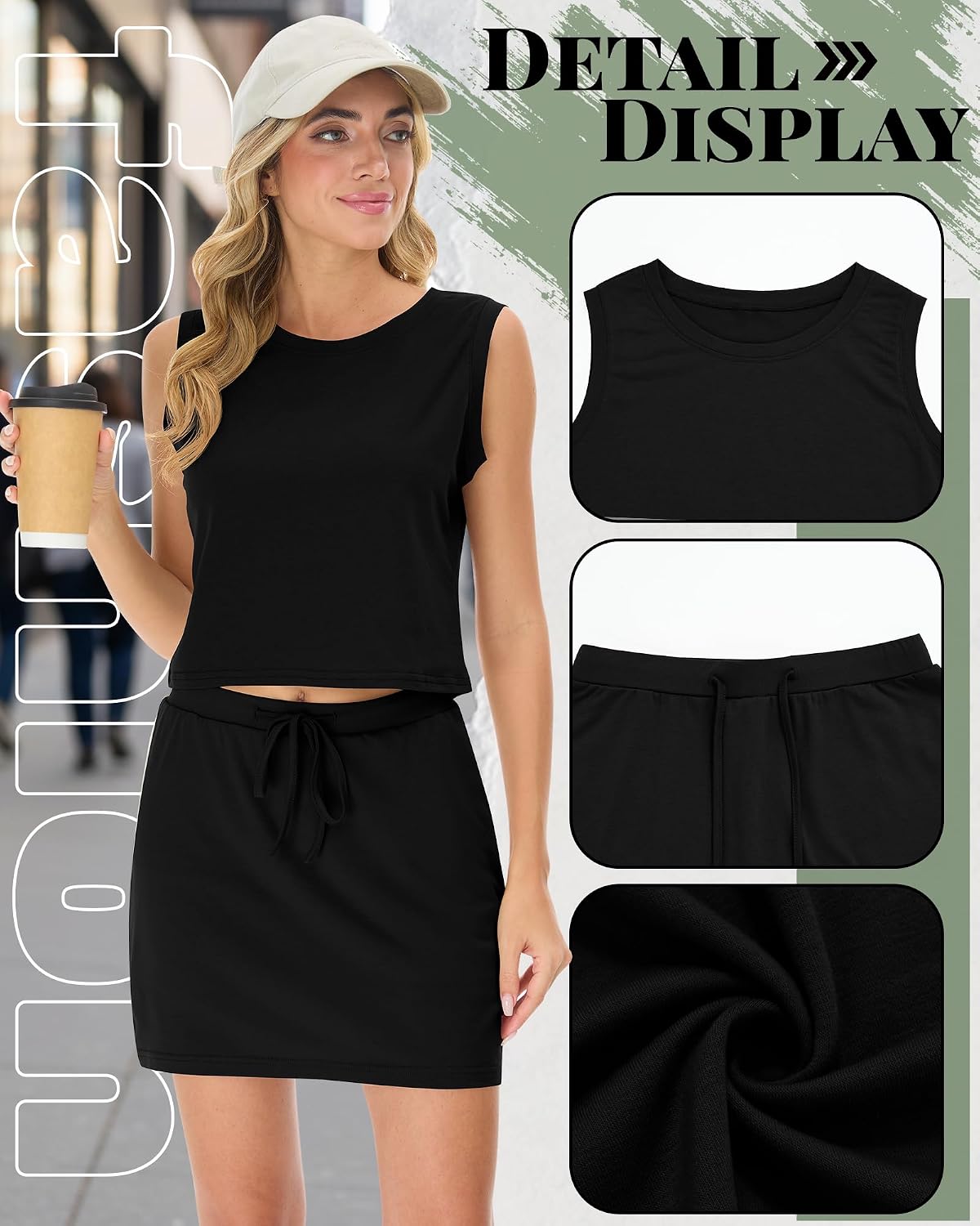 2 Piece Skirt Sets for Women Cotton Summer Outfits Cropped Tennis Skirts Casual Lounge Matching Skort