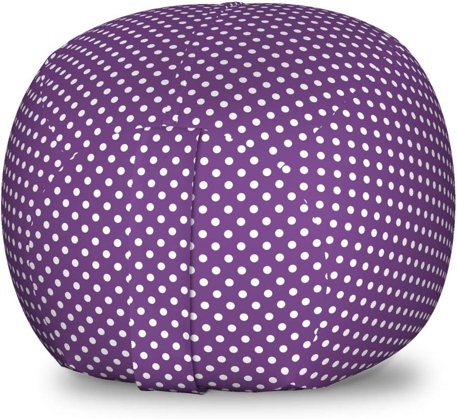 Ambesonne Eggplant Storage Toy Bag Chair, Polish White Orderly Polka Dots and Purple Background with Traditional Pattern, Stuffed Animal Organizer Washable Bag, Small Size, Purple White