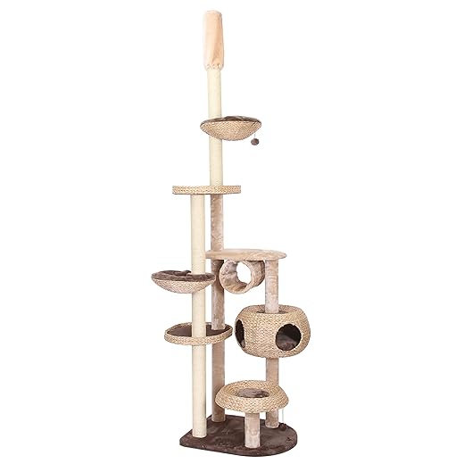 Dehner Árbol rascador para Gatos, Aprox. 272 x 68 x 56 cm, sisal y Felpa, Color marrón y Blanco