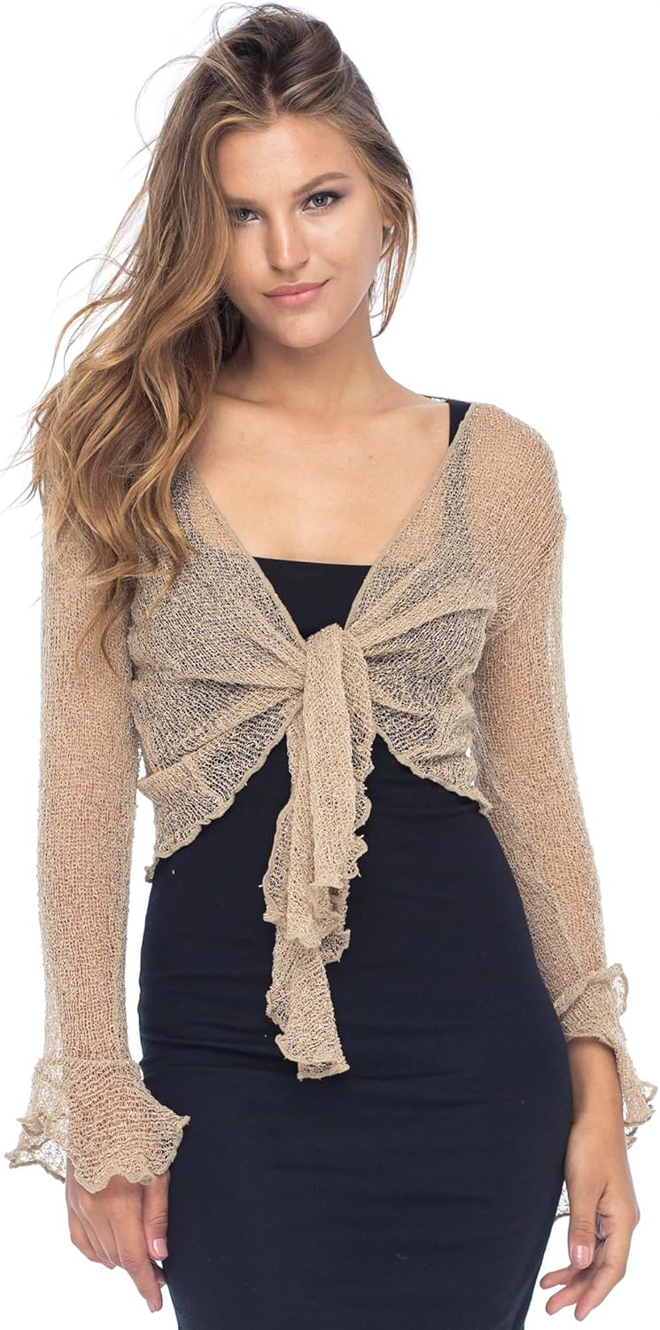 Back From Bali Womens Sheer Shrug Bolero Long Sleeves Cropped Cardigan Lite Bell Sleeves