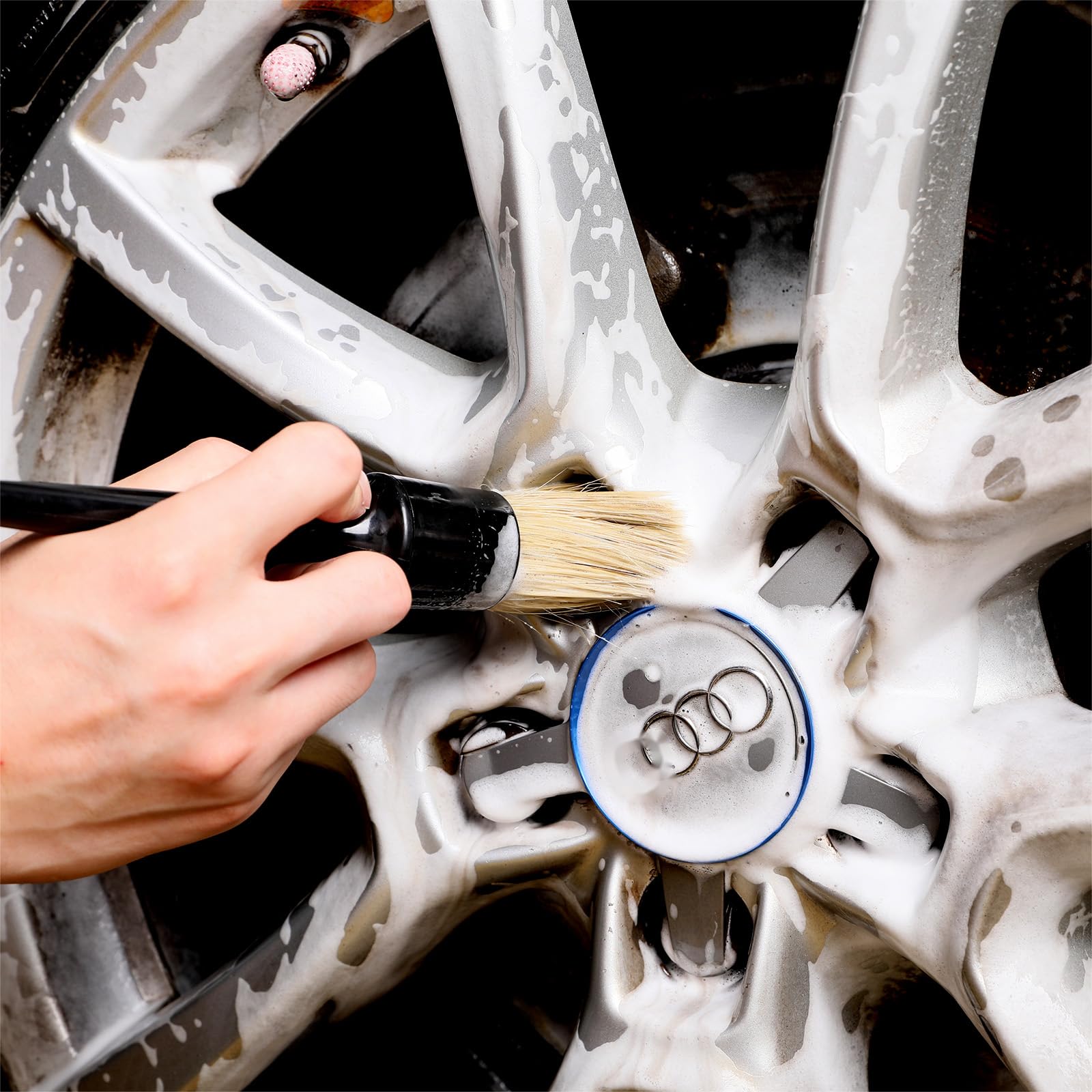 Set Di 4 Spazzole Per Dettaglio Auto – Setole Di Cinghiale, Morbide E Dure, Per Interni/Esterni, Cerchi, Sedili, Griglie
