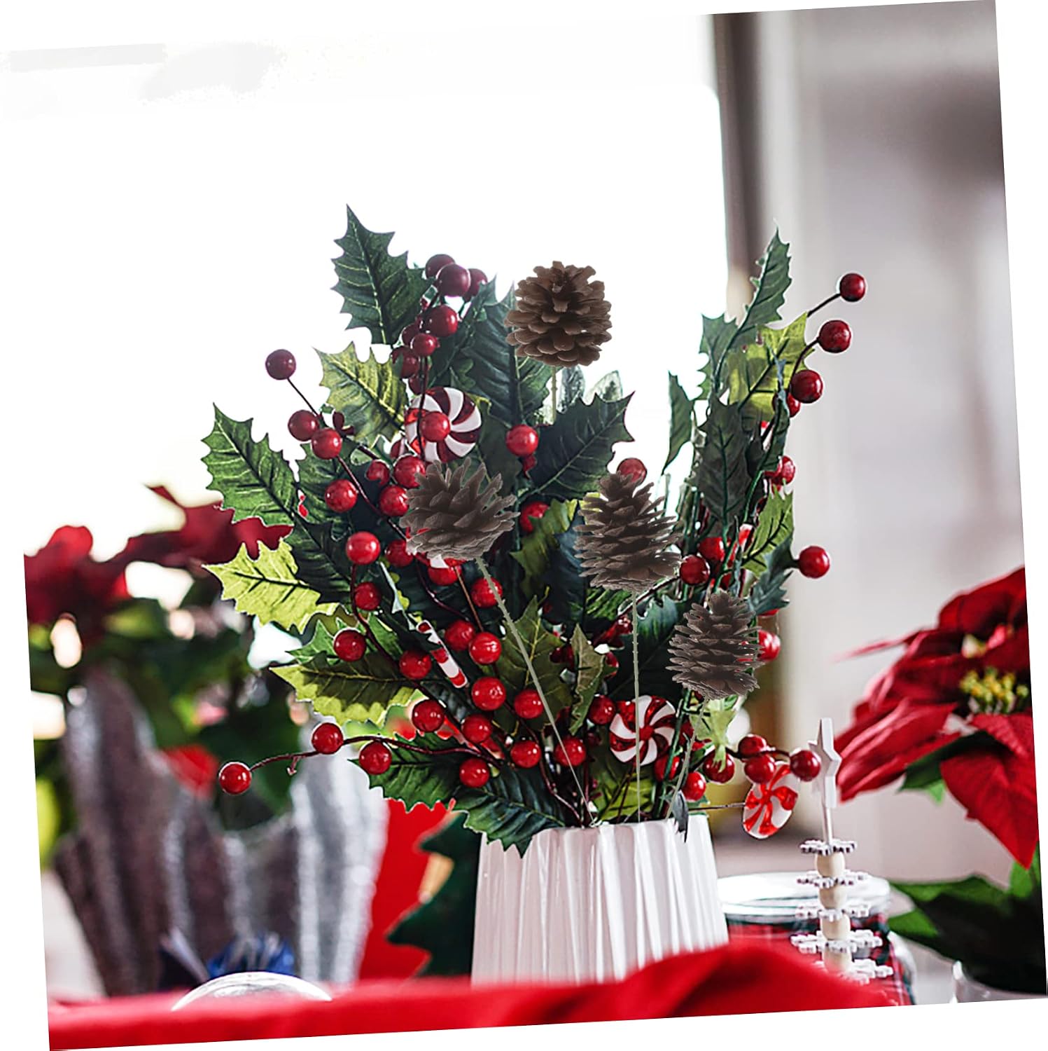 SOLUSTRE 20pcs Pine Cone Picks for Christmas Floral Arrangement Winter Holiday Decor for Wreaths Present Ideas and Decoration