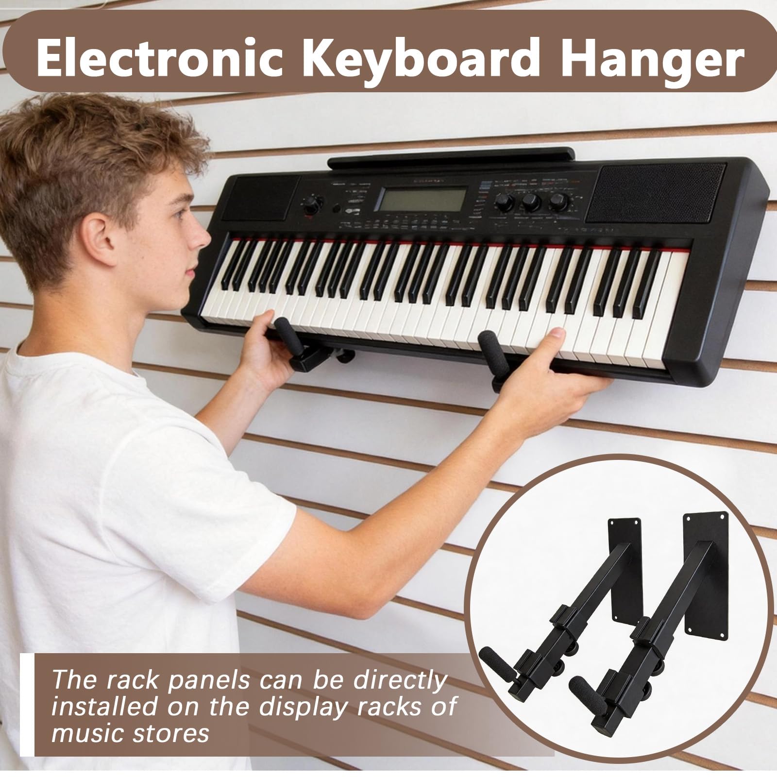 Lot de 2 Supports Mural pour Clavier, Universel Crochets Muraux pour Clavier Électronique Guitare et Banjo, Support Mural avec Bras Télescopiques, Compatibles avec les Instruments de Musique