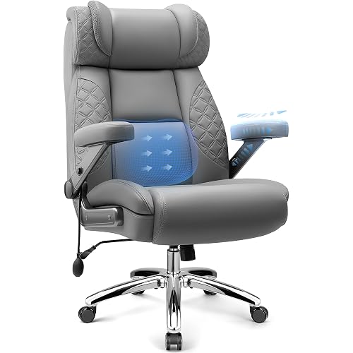 Big and Tall Office Chair for Heavy People, 500LBS Wide Seat Computer Desk Chair, Extra Large Executive Gaming Chair with Adjustable Lumbar Support and 5D Flip Arms, Comfy Heavy Duty Office Chair