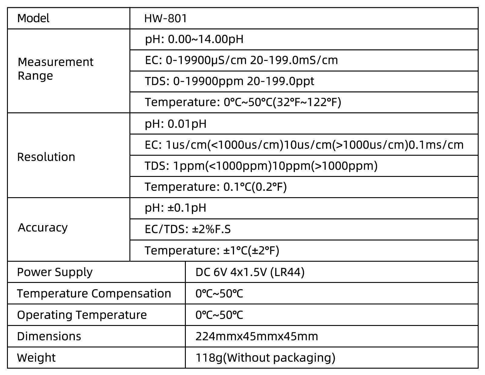Miernik temperatury PH EC TDS 4 w 1 do wody i żywności Dokładny Tester LCD ATC Wymienna elektroda jakości
