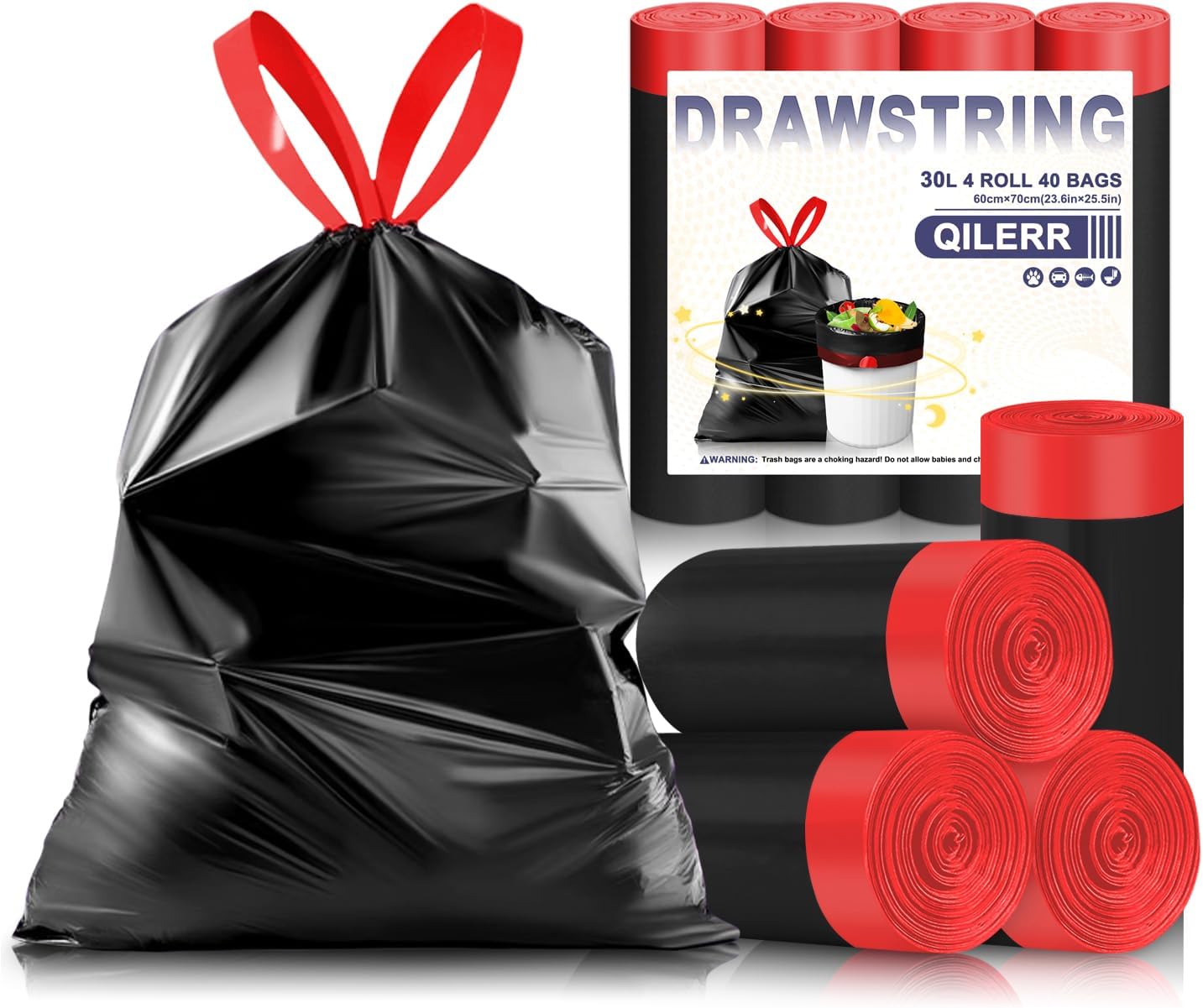 35L Black Bin Bags with Tie...