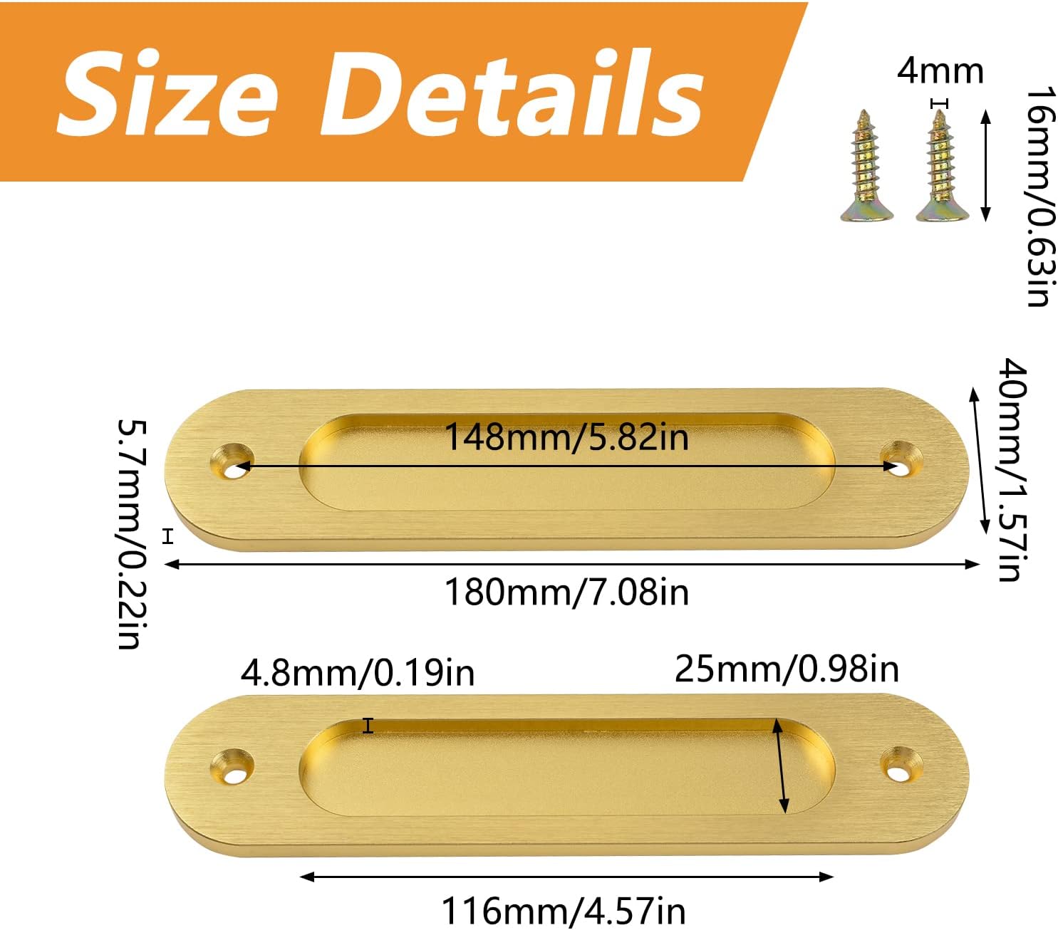 MOROBOR Oval Recessed Sliding Door Pulls, 4PCS Sliding Barn Door Finger Pull Matte Gold Aluminum Alloy Sliding Door Handles with Screws for Sliding Doors Cabinets Closet and Drawers