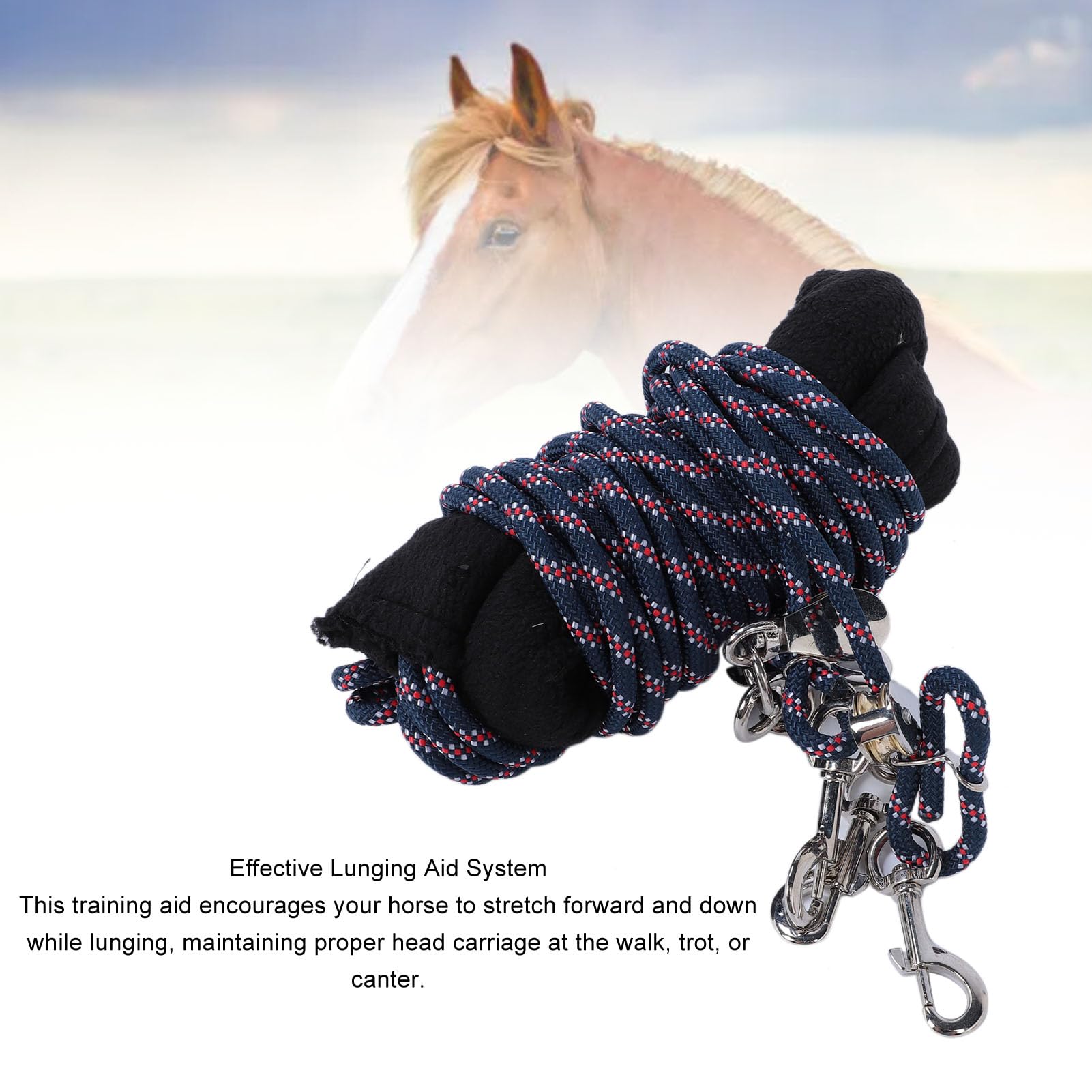 Pomoc treningowa dla koni | Regulowany system lunchu z osłoną polarową | Balance Training Rope for Forward Stretch/Proper Head Carriage | Stainless Steel Clips