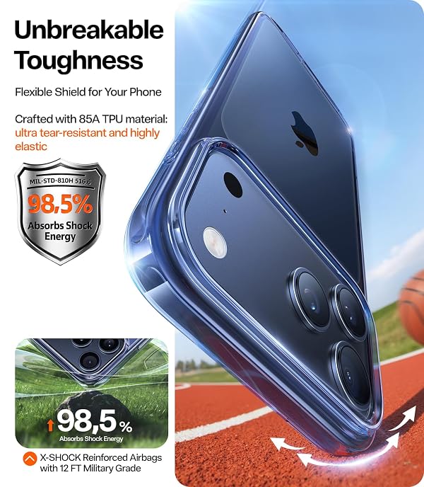 TORRAS for iPhone 17 Pro Max Case Crystal Blue, [Anti-Yellowing][Military-Grade Protection], Ultra Slim Anti-Scratch Back, Soft Bumper, Non-Slip Protective Phone Cover, Blue 6.9" by TORRAS - Used condition - Image 4