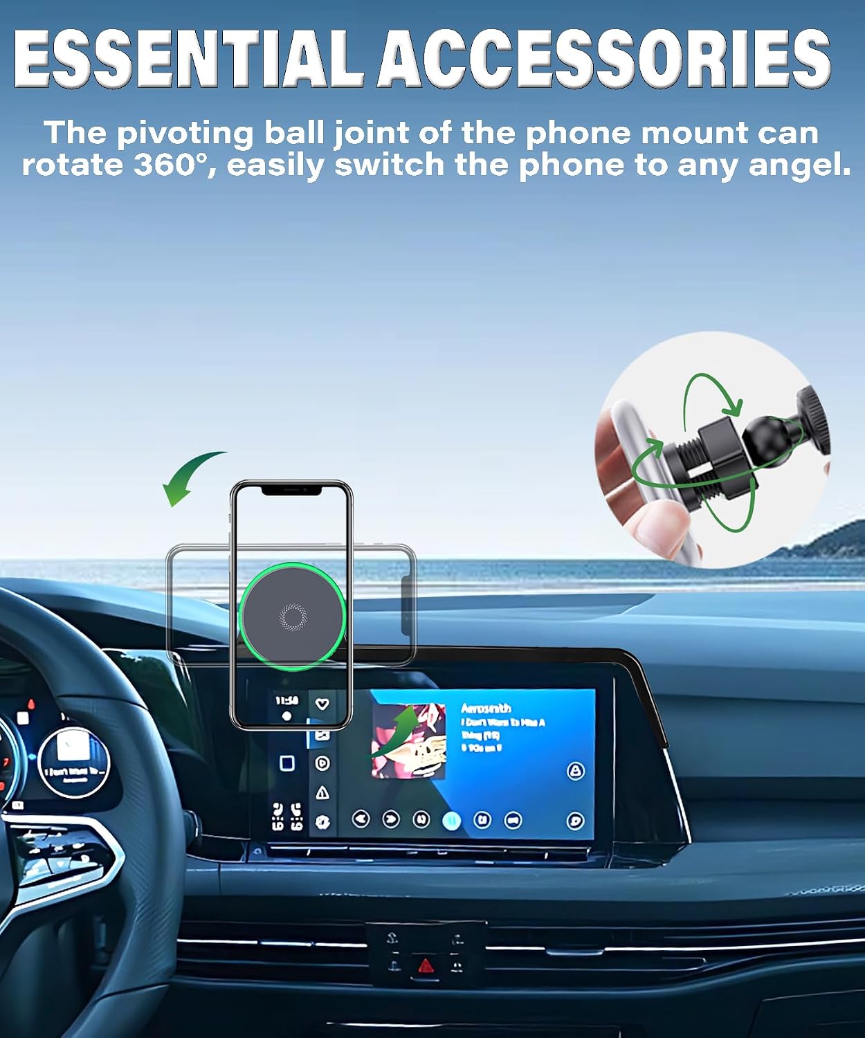 Car Phone Holder for VW GTI/VW Golf R 2022-2024 Accessories Apply to 8.25/10 Inch Touch Screen 15W Fast Wireless Charger Screen Fixed Clip Cell Phone Mount Hands-Free 360 Degree Rotation