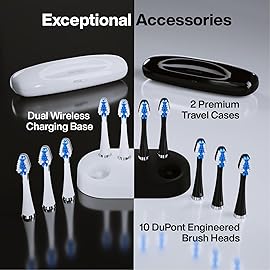 Aquasonic Duo - Dual Handle Ultra Whitening 40,000 VPM Wireless Charging Electric ToothBrushes - 3 Modes with Smart Timers - 10 Dupont Brush Heads & 2 Travel Cases Included