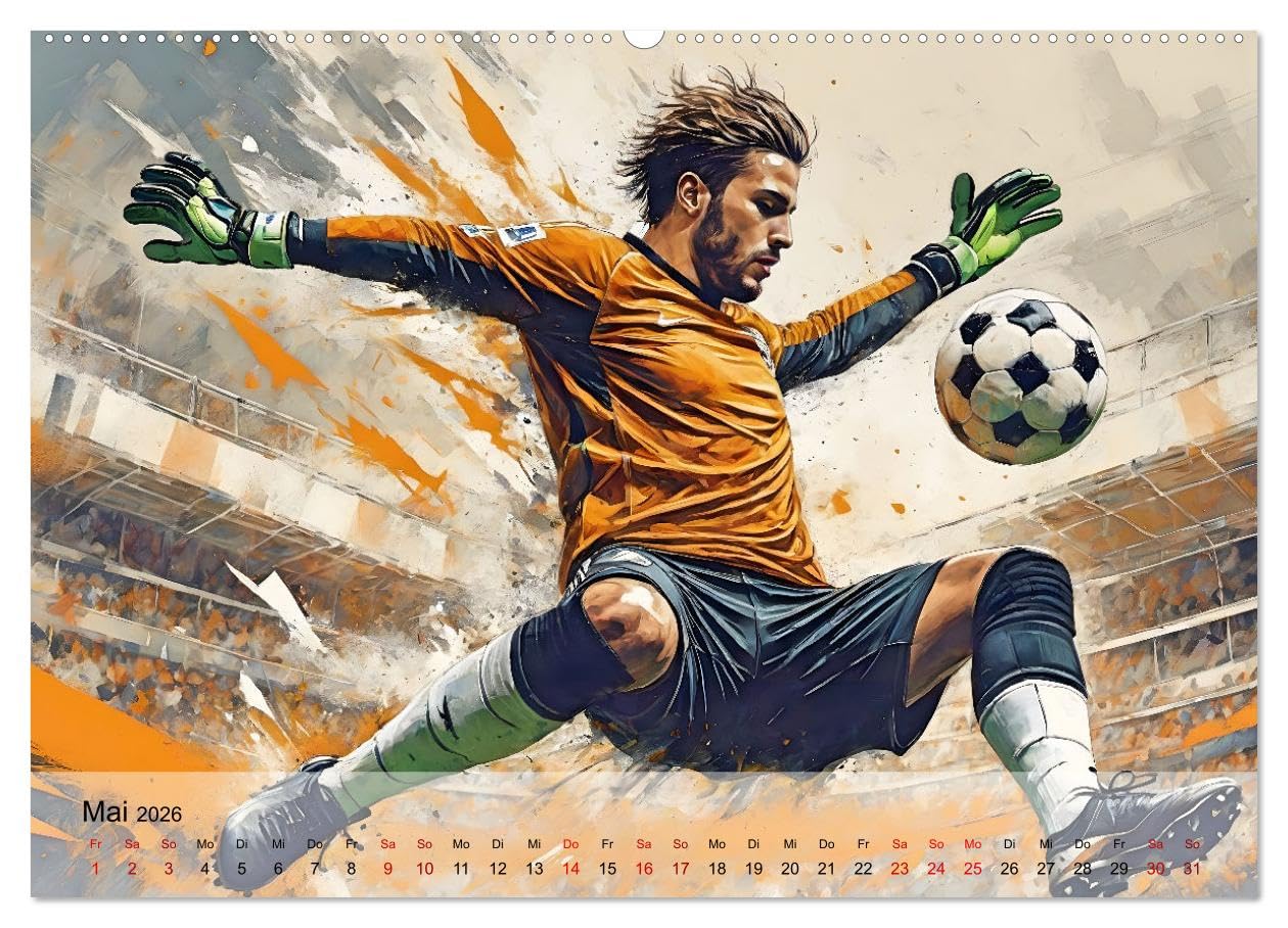 Fußball - Finale (hochwertiger Premium Wandkalender 2026 DIN A2 quer), Kunstdruck in Hochglanz: Atmosphärische Illustrationen dynamischer Spielszenen rund um das Thema Fußball (CALVENDO Sport)