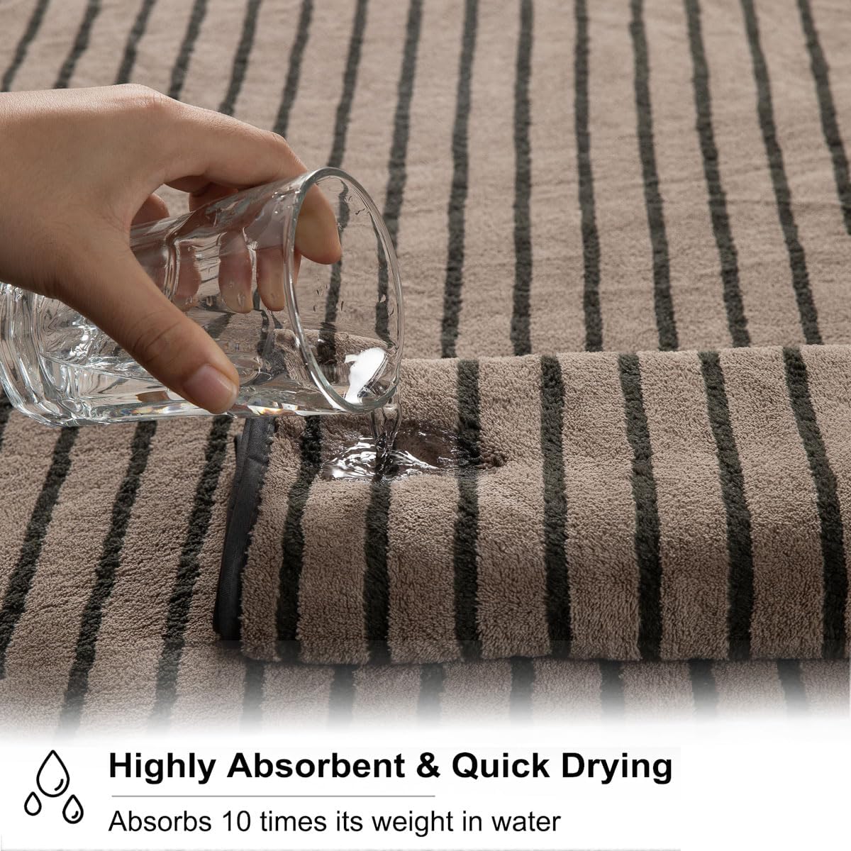 8 Pcs Polyester Brown Cabana Stripe Large Bath Towel Set-2 Bathroom Towels,2 Hand Towels,4 Washcloths Lightweight 600GMS Bath Sheet Absorbent Shower Towel Quick Dry Beach Chair Spa Gym Hotel Towels - Image 8