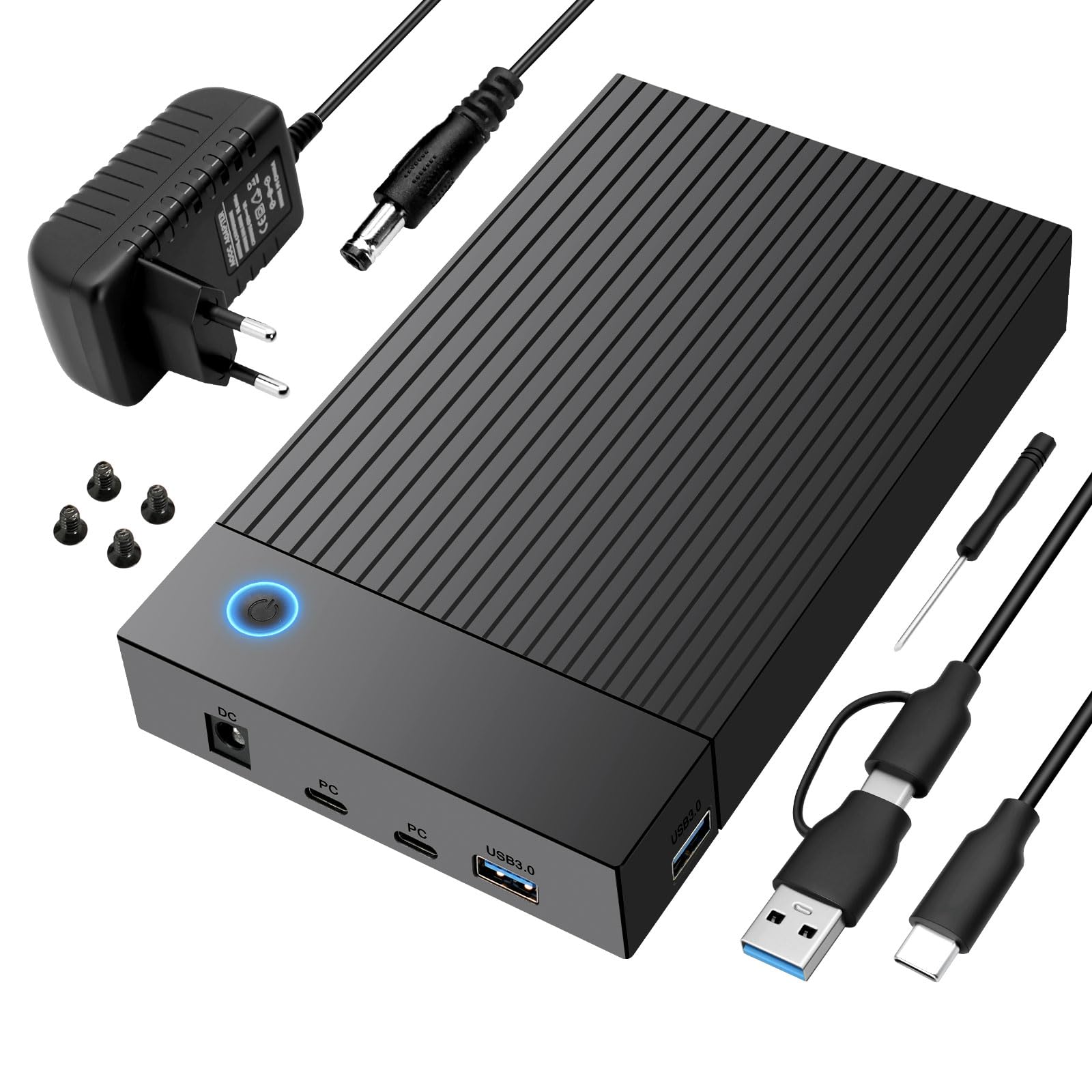 USB 3.0 Carcasa Disco Duro 3.5 para SATA SDD/HDD de 2,5/3,5", 6 Gbps Estación de Acoplamiento para Disco Duro Compatible con Tarjetas SD y TF con Adaptador de Corriente de 12 V/2 A, UASP