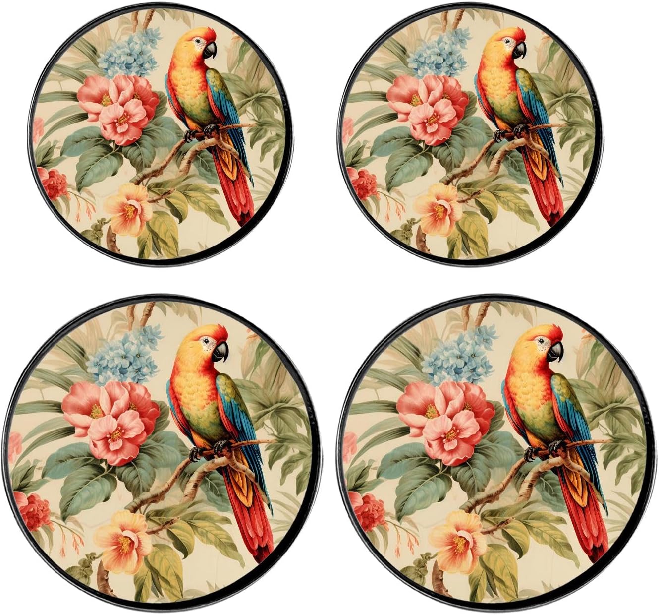 Vintage Bird with Light Red Rose Image Set of 4 Stove Burner Covers - Premium Round Electric Stove Range Protectors,8 IN & 10 IN