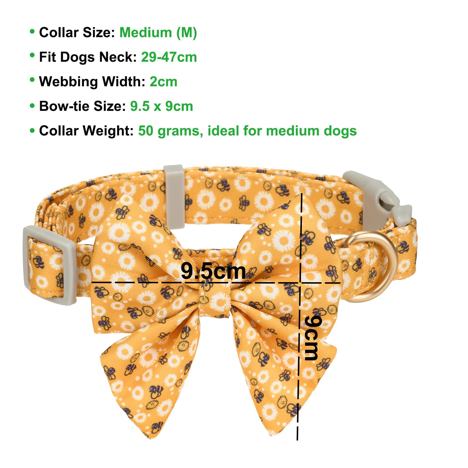 YUDOTE Dog Collar with Bow,Soft Lightweight Polyester with Printed Cute Bee Pattern for Medium Lively Dogs Daily Use Yellow - Image 4