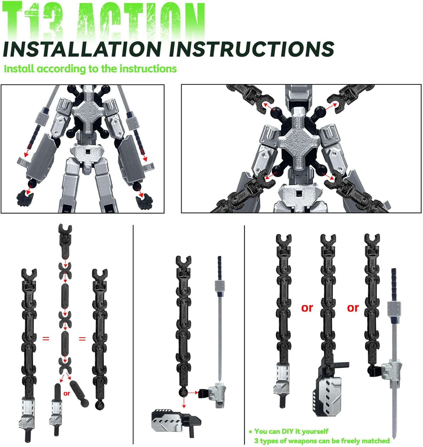 8 inch T13 (Assembly Completed) Action Figure Set,T 13 Action Figure Multi-Articular Mobile Robot Nova T-13,Desktop Decorations for Game Lovers Toys (Black) - Image 6