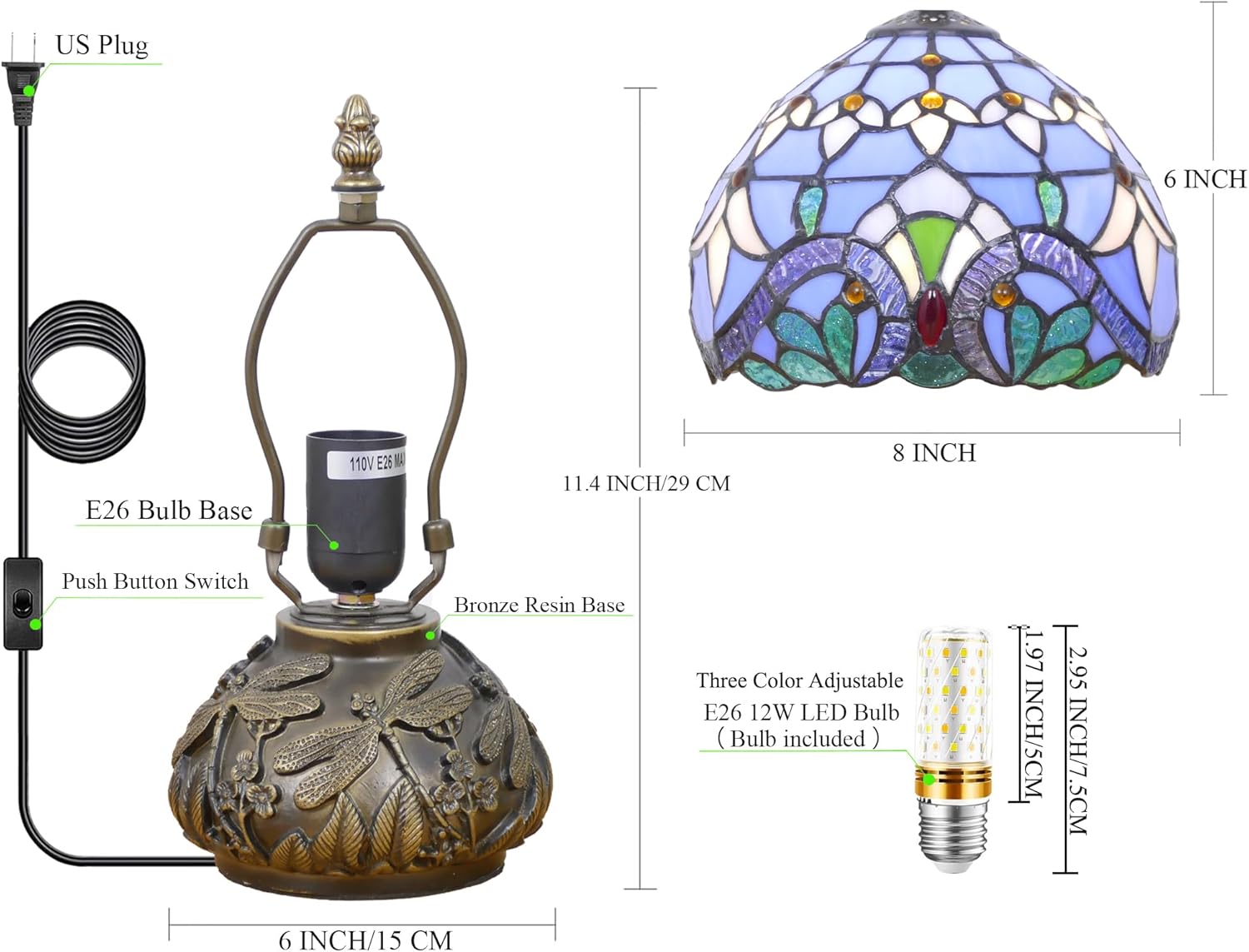 Small Tiffany Lamp Mini Stained Glass Table Lamp Mushroom Memory Sympathy Lamp 8X11 Inch (Baroque Style)