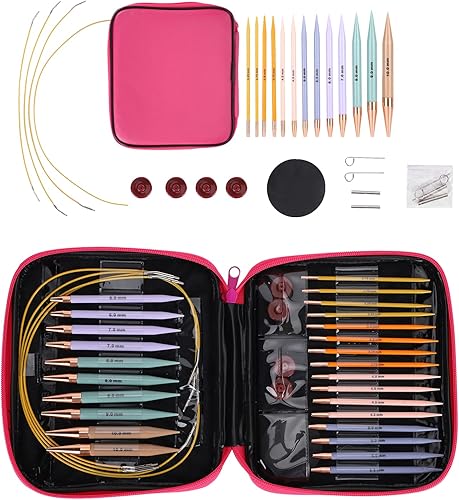 Juego de 13 pares de agujas de tejer circulares intercambiables, agujas circulares para tejer, agujas intercambiables, con paquete de poliuretano,