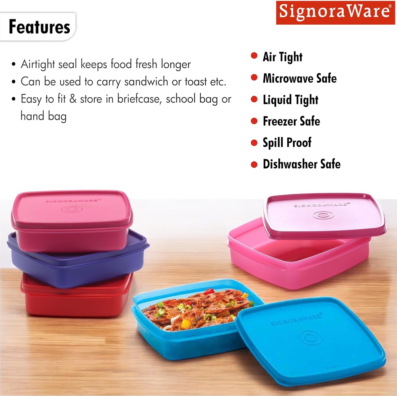 Signoraware Smart N Slim Lunch Box Set, 350Ml, Set Of 3 Multicolour
