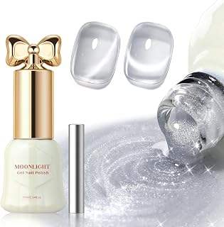 Clear Glassy Cat Eye Gel Nail Polish with Magnet, High Gloss Shine Glitter Holographic Jelly Crystal Gel Polish, Reflective Translucent UV Gel for Nail Art Manicure Salon DIY at Home