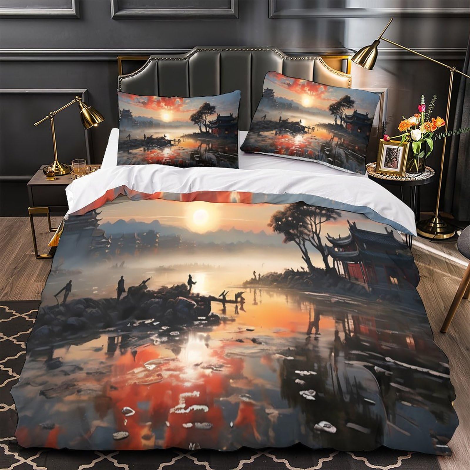 Housse de couette 135x200 paysage coucher du soleil 3D