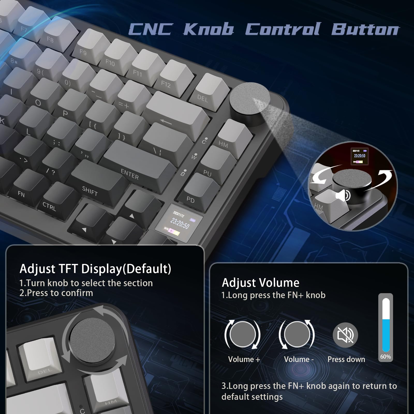 MAMBASNAKE x Attack Shark X85PRO Clavier Mécanique à Joint, Clavier de Jeu 75% sans Fil avec écran TFT Screen et Knob, PBT Side-Printed Keycap, 2,4GHz/BT5.1/USB-C, Hot-Swap Linear Switch, pour PC,Mac