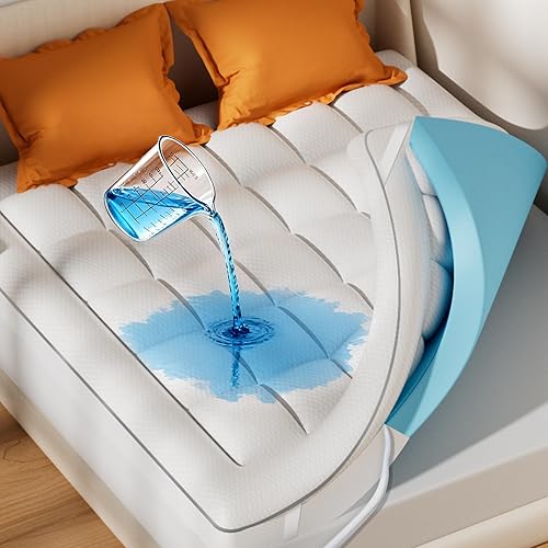 BDEUS Cubrecolchón impermeable de doble capa tamaño Queen para niños, mascotas y alergias, colchón con relleno alternativo de plumón suave y funda