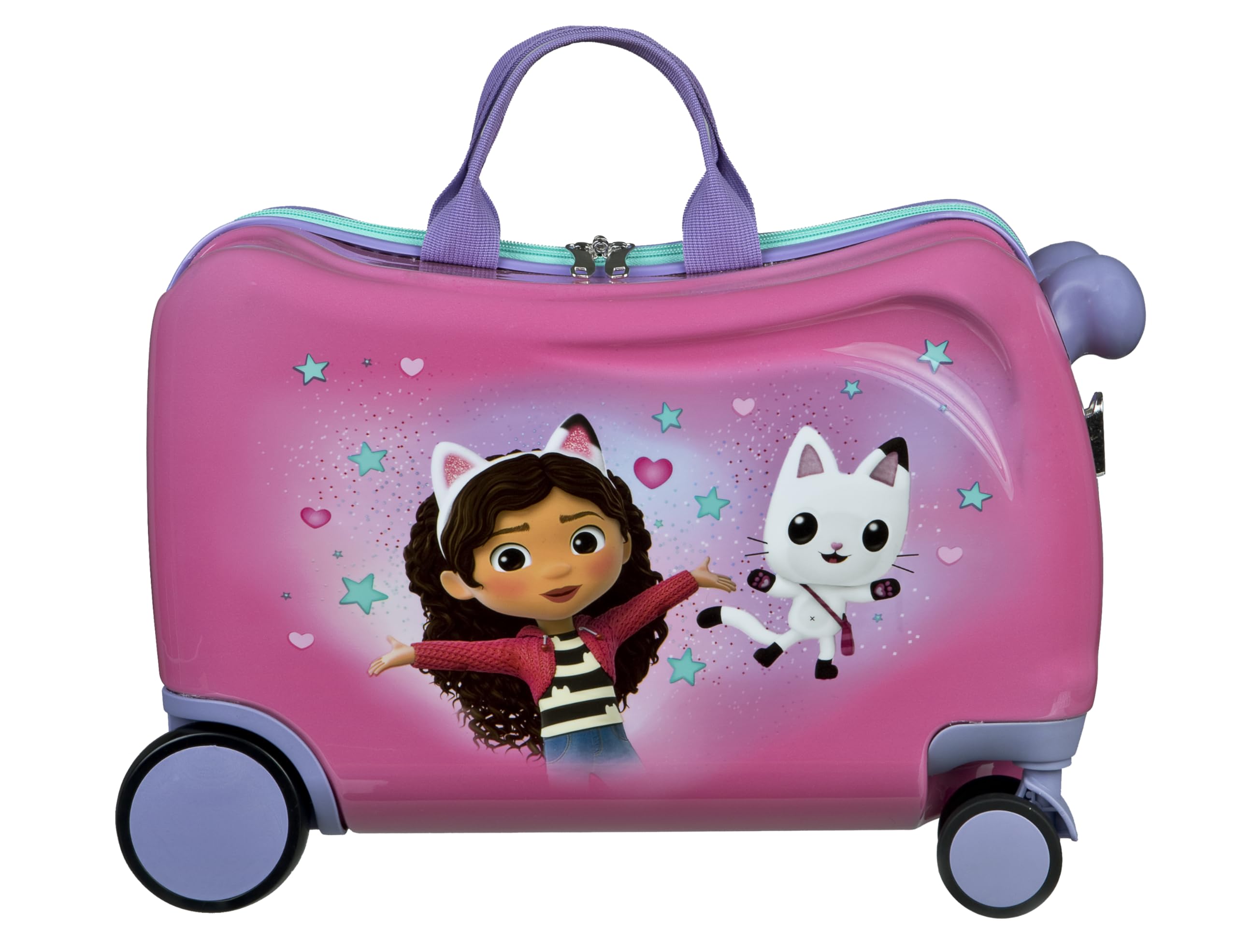 Undercover - Gabby's Dollhouse Ride-on Trolley – bagaż dziecięcy do siedzenia na górze, obciążenie do 50 kg, z praktycznymi uchwytami do noszenia, stabilna walizka podróżna, Rosa, Walizka z twardą