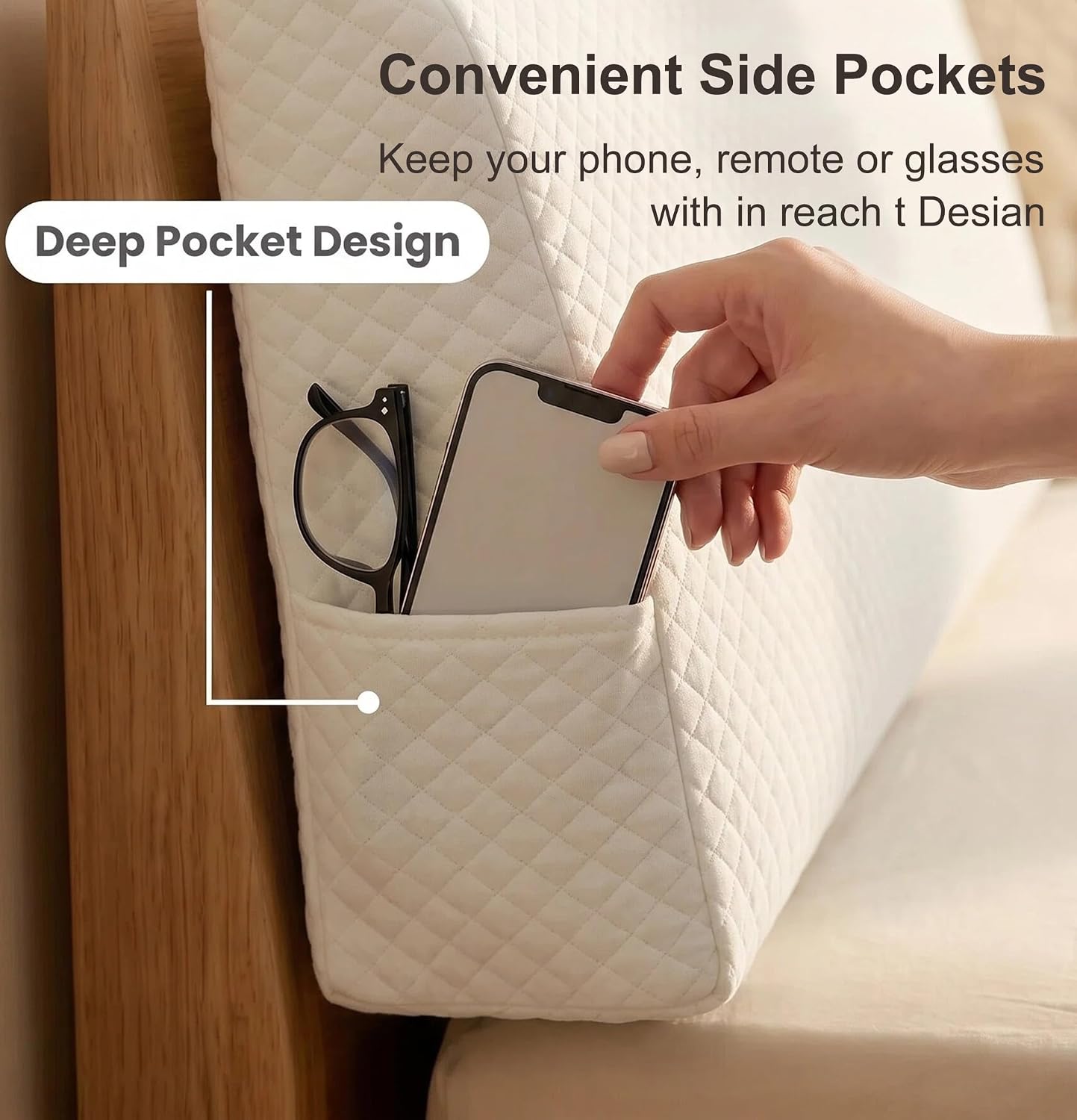 Headboard Pillow King Size Support Foam Wedge with Side Pockets and Straps