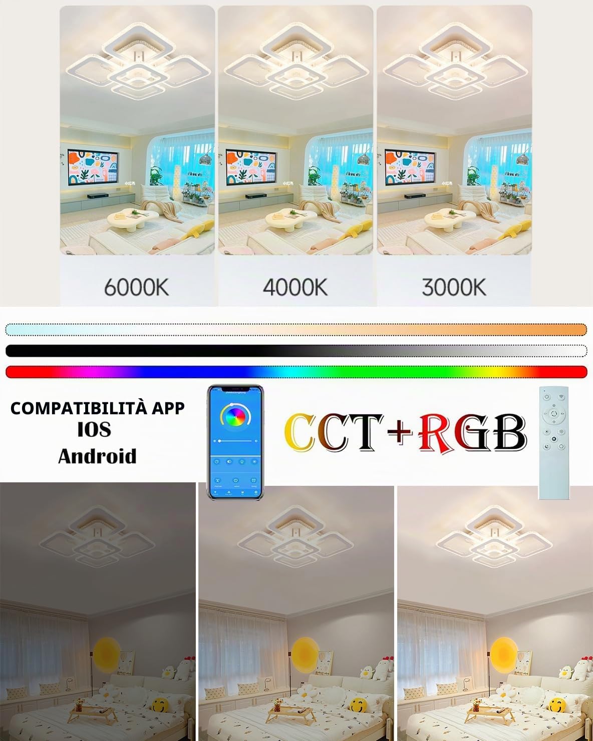 KZT Lampada da soffitto con musica a LED lampada da soggiorno dimmerabile RGB cambia colore lampada da soffitto con telecomando e controllo app moderna camere da letto illuminazione