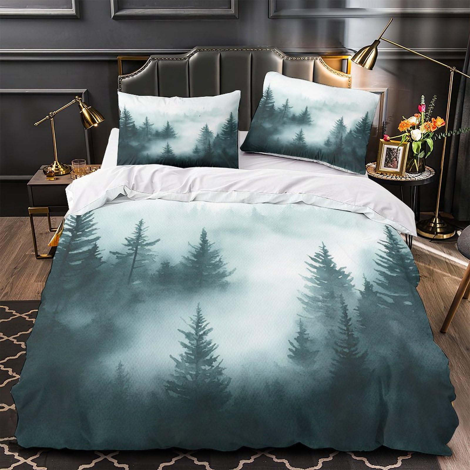 Housse de couette forêt brumeuse idée cadeau pour chambre d'enfant