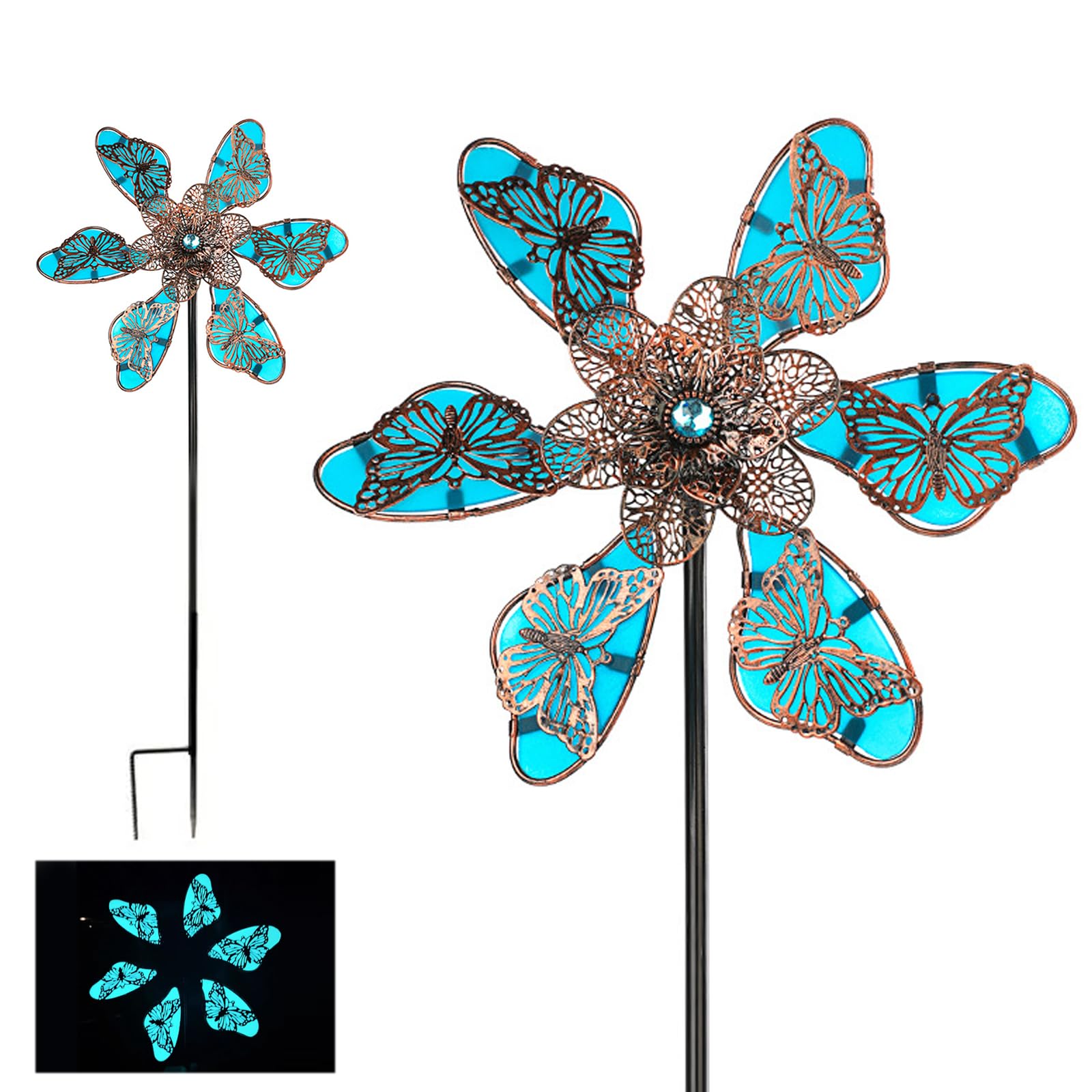 Carillon à vent en métal bleu lumineux pour animer un jardin sombre