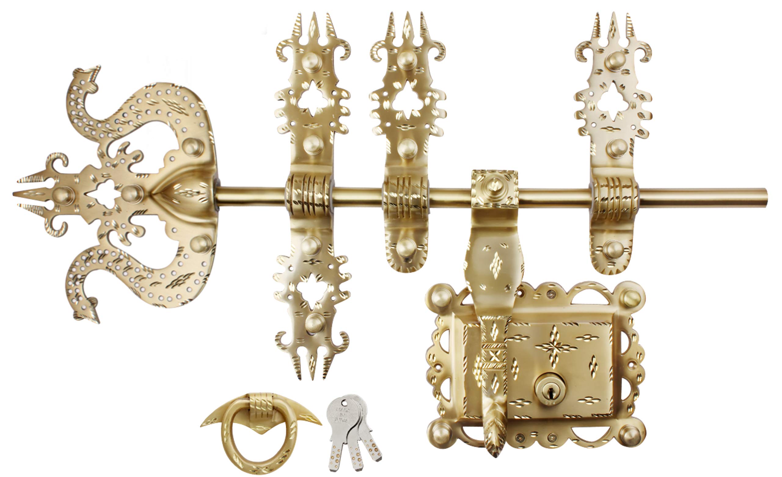 Pekt Locks Brass Manichithrathazhu Main Door Lock | Kerala Door Lock | Trishul Head | Double Door Aldrop | Matt Finish | 16mm Thick and 16" Wide Rod (Golden 16 Inches) (B07F8ZZ1QC) Amazon Price History, Amazon Price Tracker