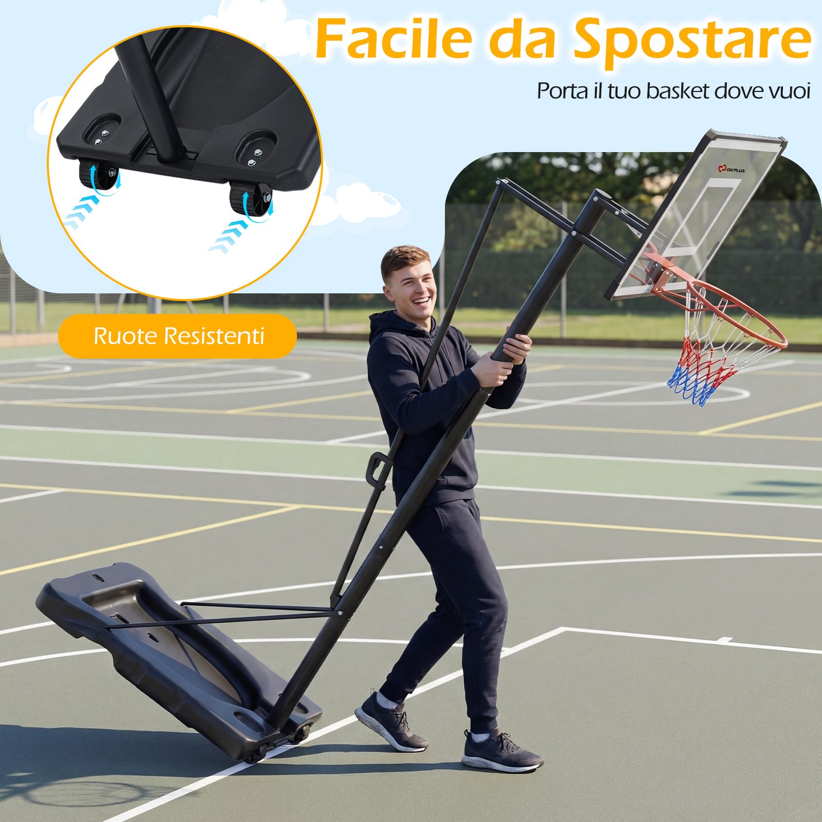 COSTWAY Canestro da Basket per Esterno e Interno, Portatile, Altezza Regolabile 226-361 cm, con Base Riempibile, Tabellone Infrangibile, Ruote, per Principianti, Professionisti, Adulti, Bambini