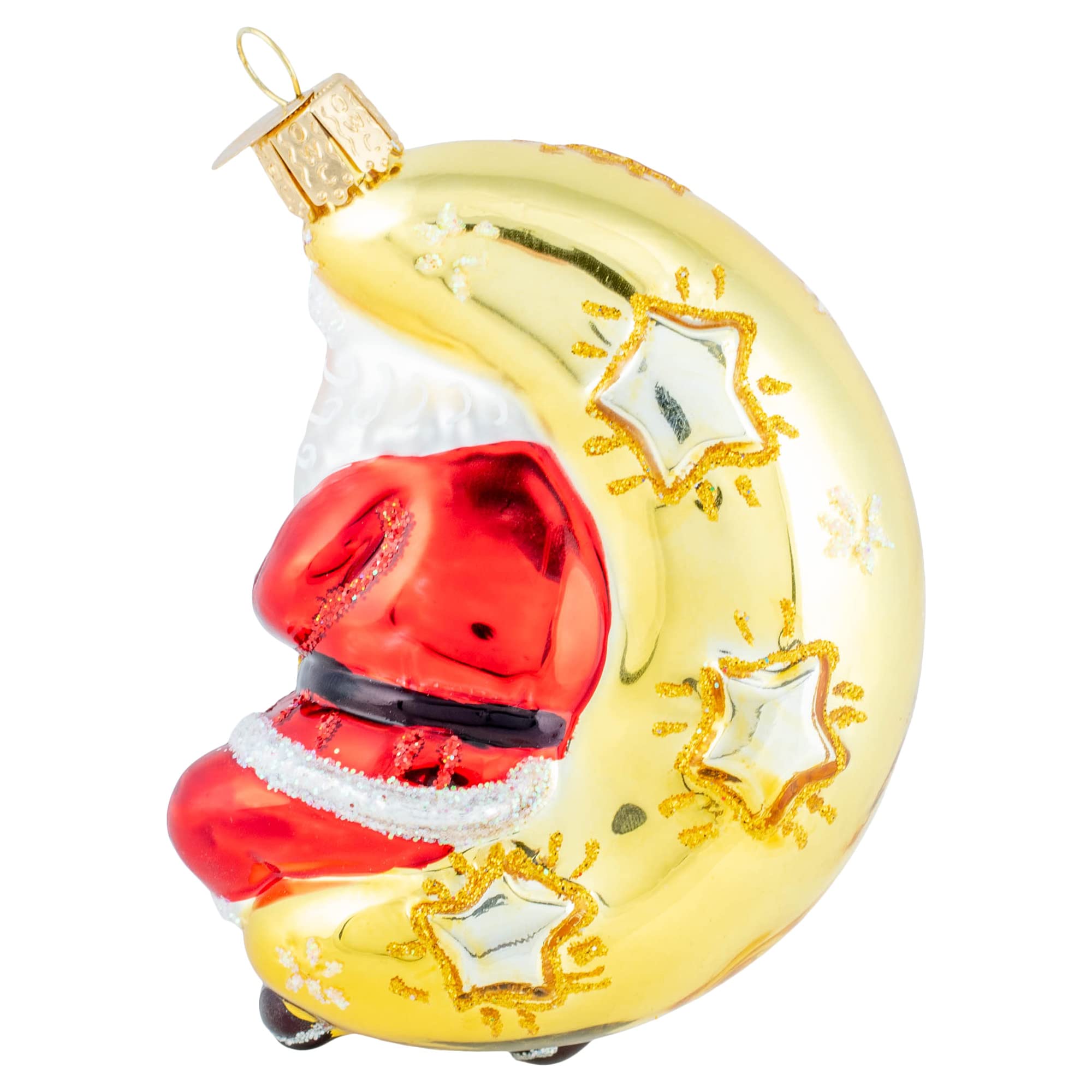 Old World Christmas Adorno de Cristal soplado de Papá Noel con luz de Luna para árbol de Navidad