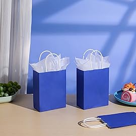 SUNCOLOR Mini Blue Gift Bags with Handles 25-Piece 6 Mini Goodie Bags (Navy Blue, Solid, Versatile Occasions, Perfect for Father\'s Day, Graduations, Birthday Parties)