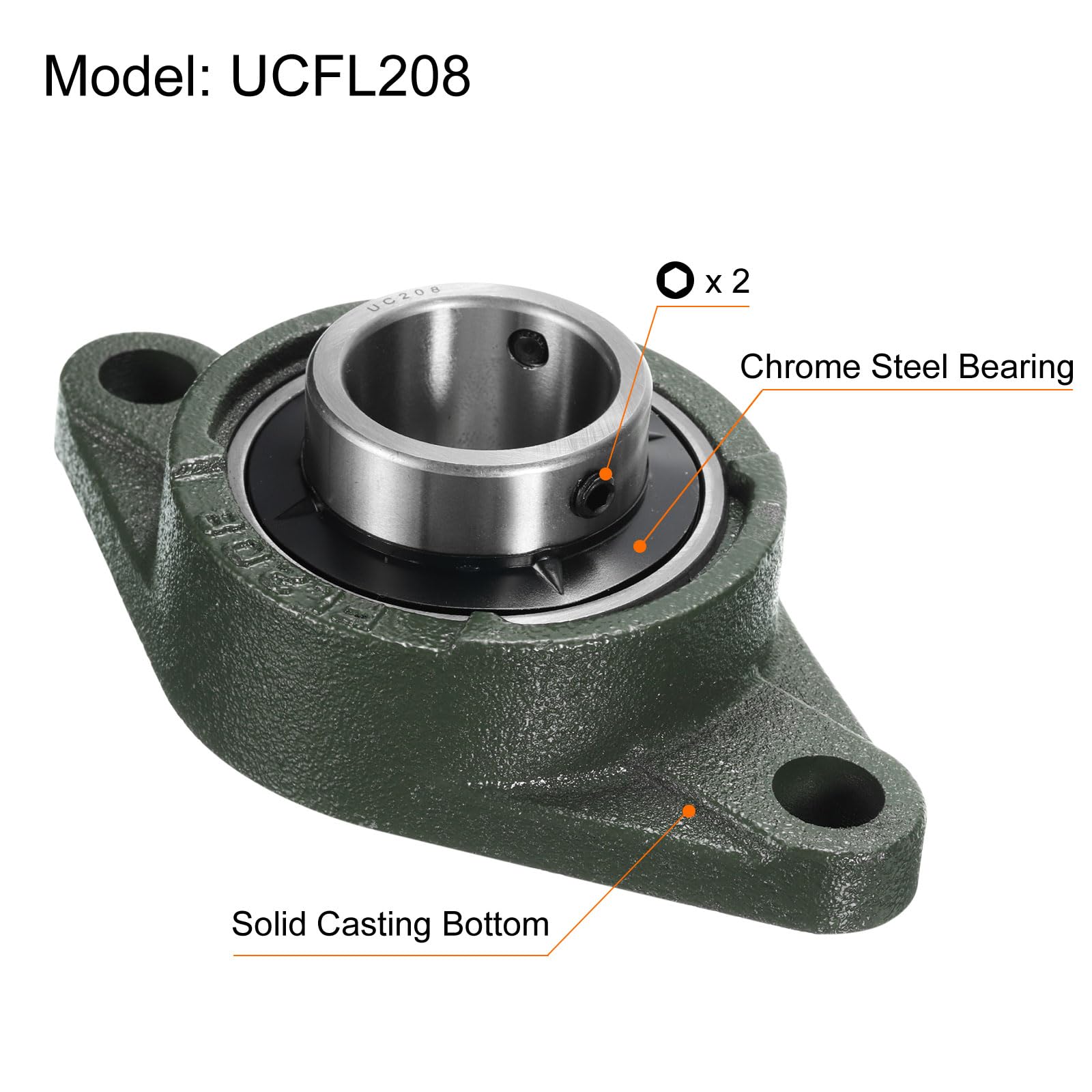 uxcell 2 rodamientos UCFL208 de bloque de almohada de 40 mm, autoalineación, rodamientos de acero cromado montado en base de hierro fundido sólido