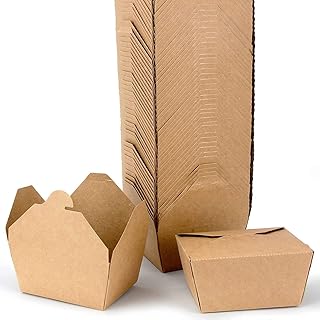 Ancid 50 Pack Take Out Boxes Take Out Containers Takeout Boxes Disposable Microwaveable Folding Natural Kraft Food Box Meal Prep Containers for Food Take Out Boxes Ideal Leak and Grease Resistant for Restaurants (28 oz, Brown)