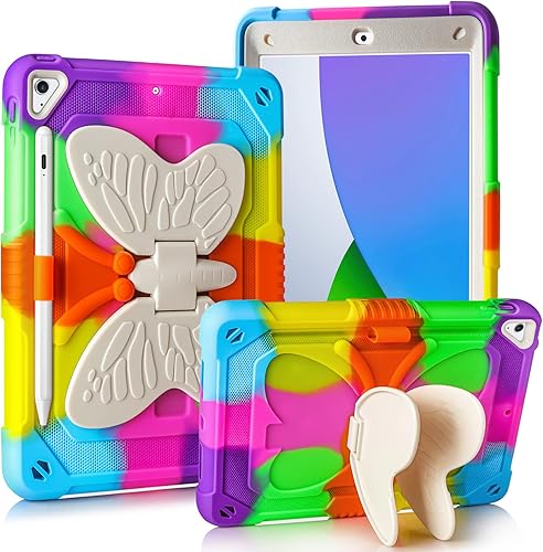 Funda para iPad de 9 8 7 generación con soporte de alas de mariposa, funda para iPad 10.2 resistente y resistente, funda protectora para niños para