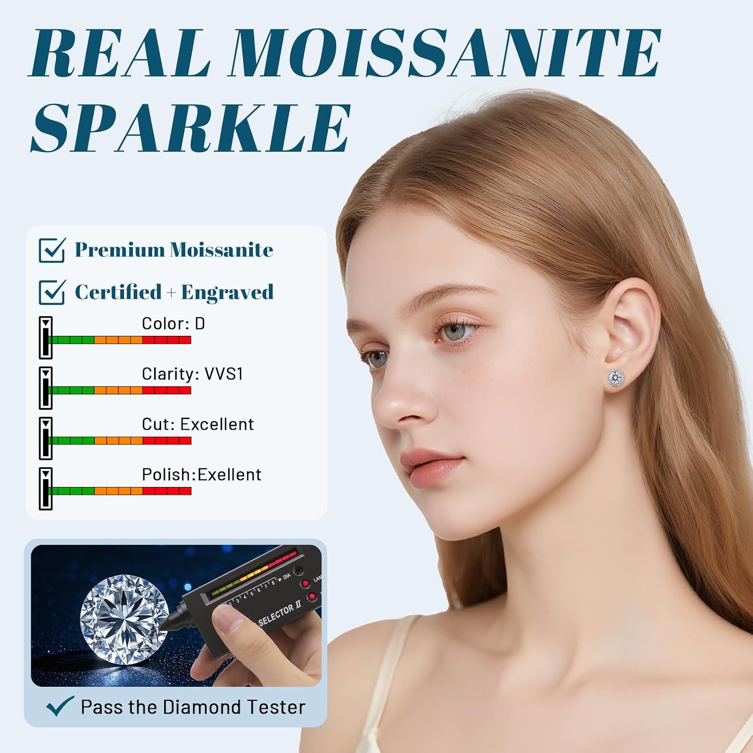 Moissanite Stud Earrings for Men & Women, 925 Sterling Silver Earrings, Gifts for Christmas, Birthday Anniversary (0.3-3ct)