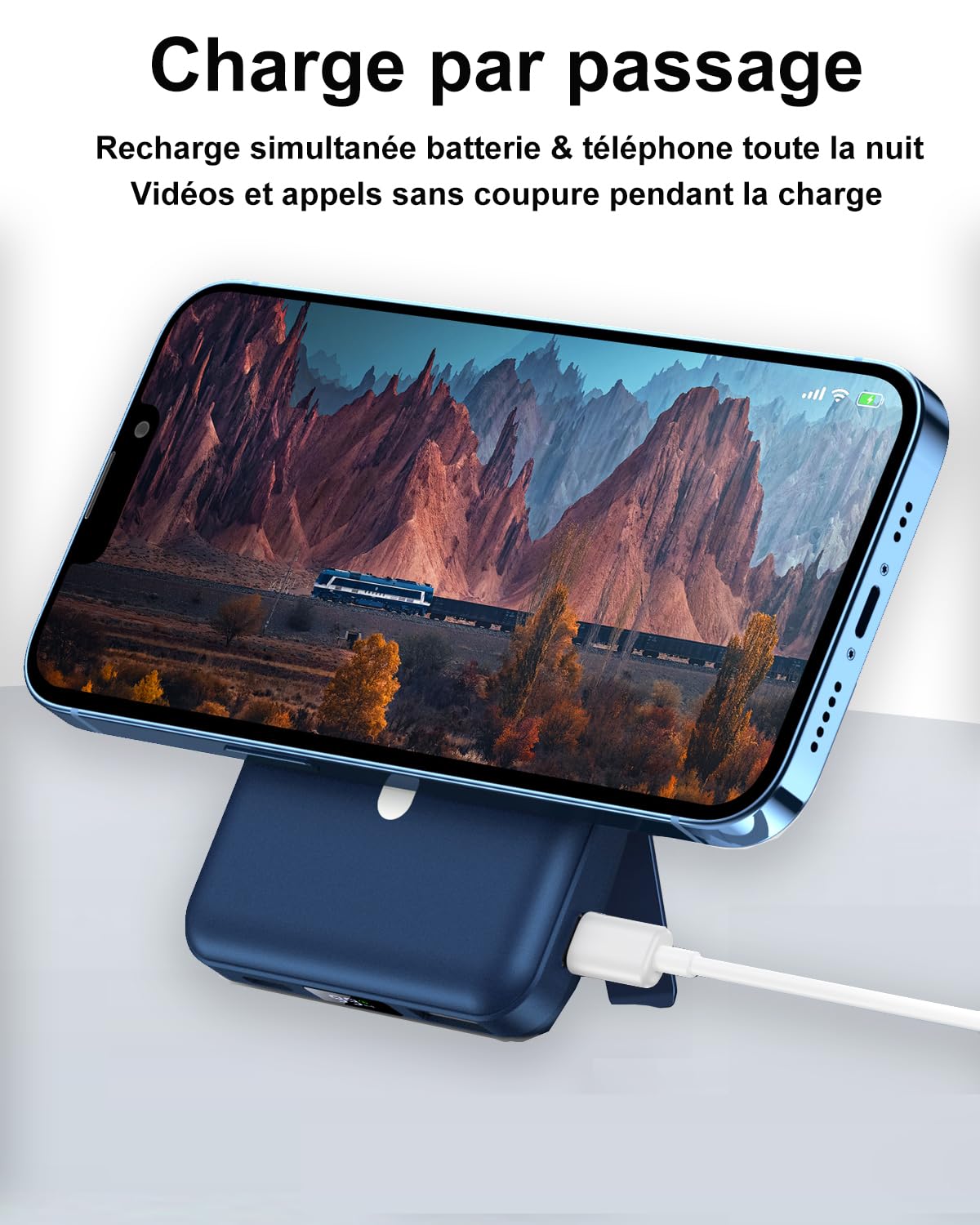 Azmuth Batterie Externe Magnétique Compatible avec MagSafe, 10000mAh Chargeur Portable sans Fil Power Bank Rapide 20W PD USB-C, avec Support & Affichage LED, pour iPhone 17/16/15/14/13/12 Série, Bleu