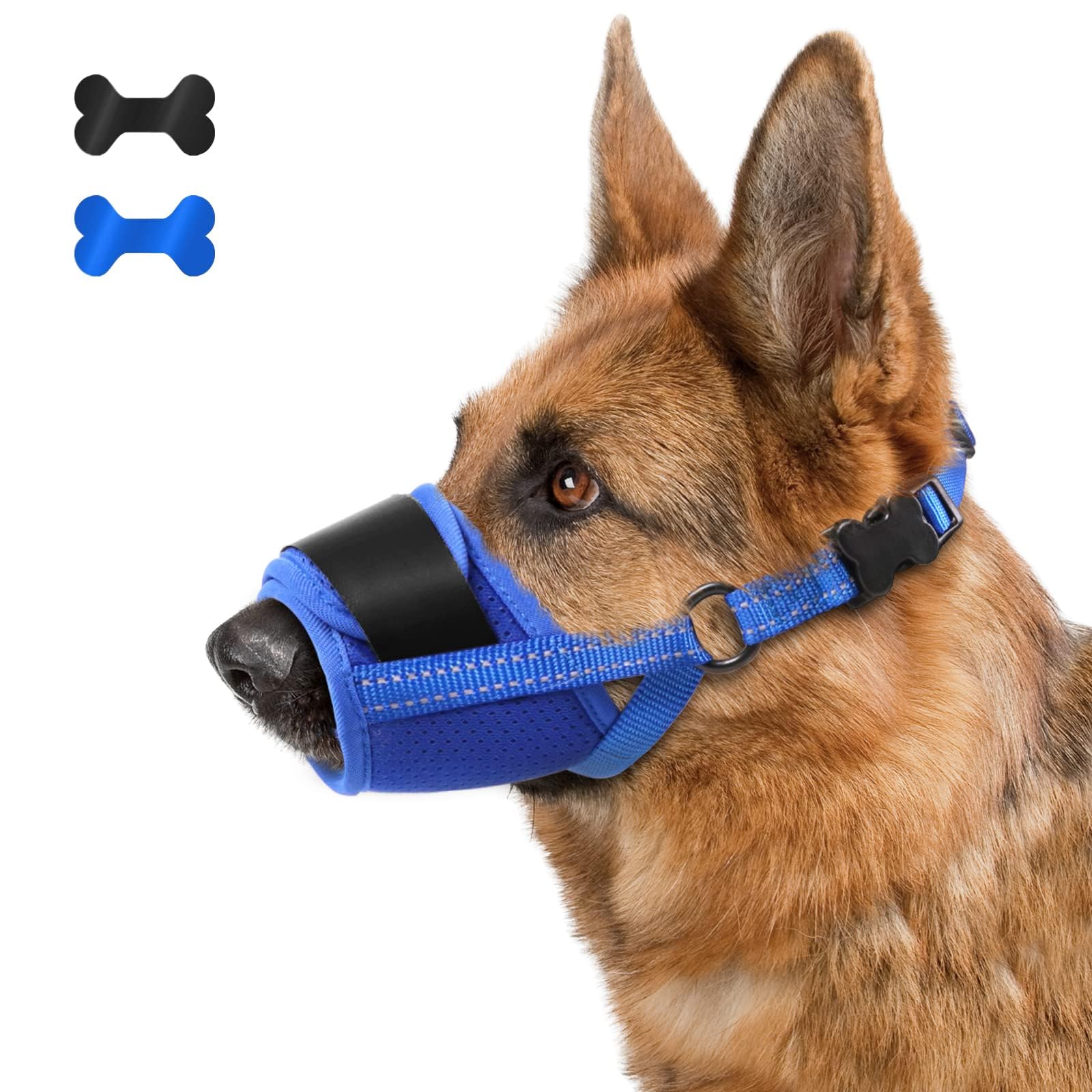 ANYPER Dog Muzzle, Soft Muzzle for Medium Large Sized Dog to Anti and Prevent Biting Barking Chewing, Air Mesh Large No Barking Muzzle with Reflective & Adjustable Strap (Blue, M)